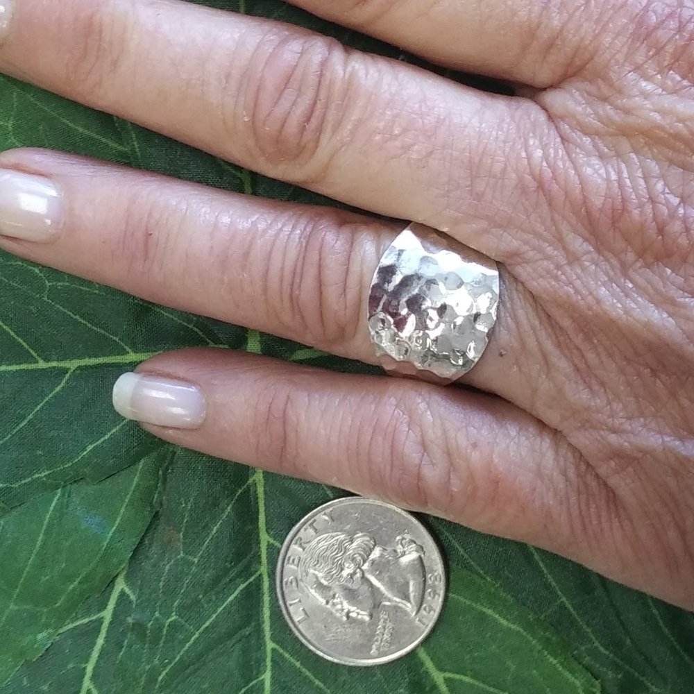 "Hammered" wide band sterling ring